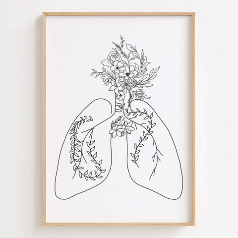 Floral Lungs Art Print displayed in a modern living room, adding elegance and strength to the space.