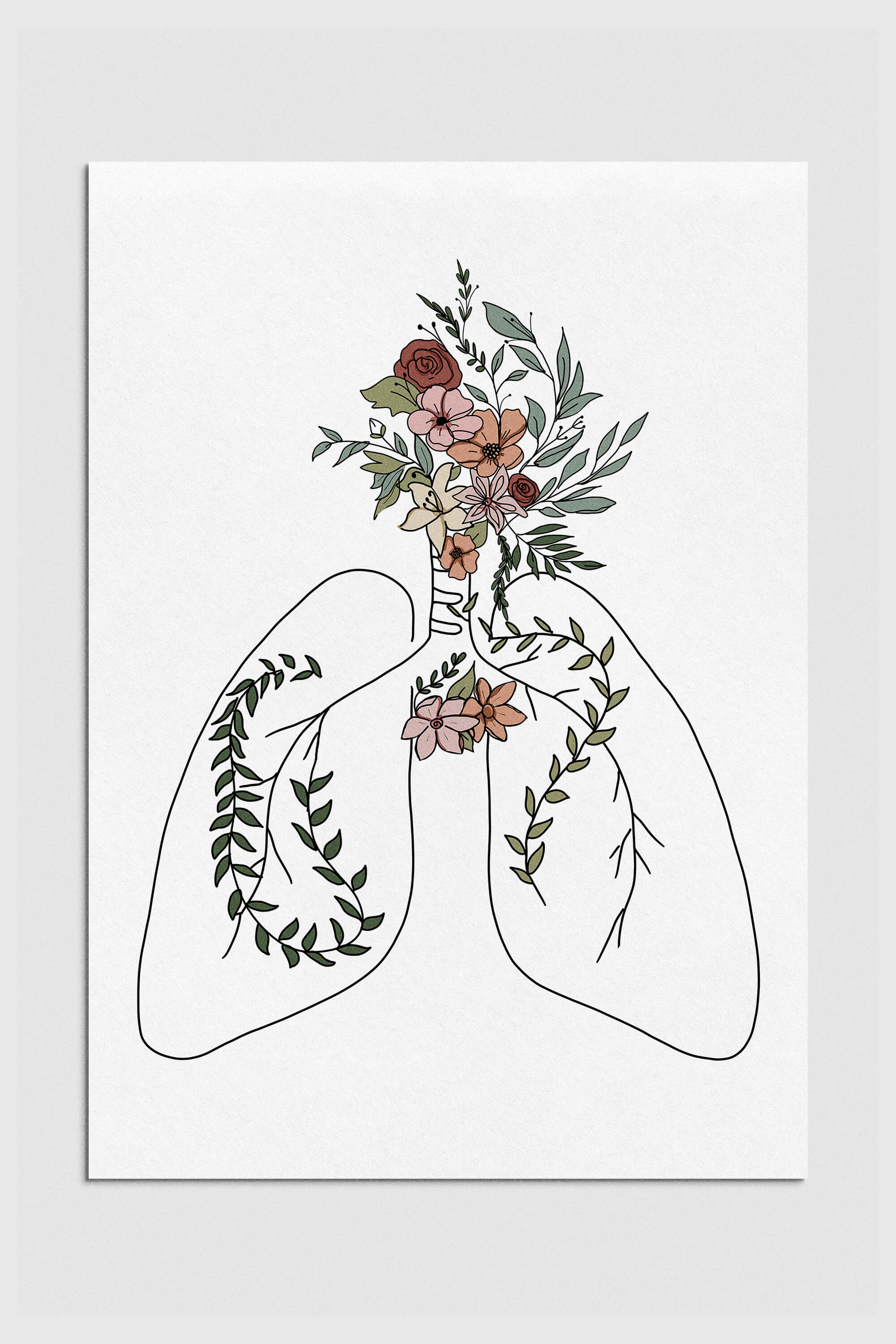 Floral Lungs Line Art Print, a meaningful gift celebrating the breath of life and resilience of cancer survivors.