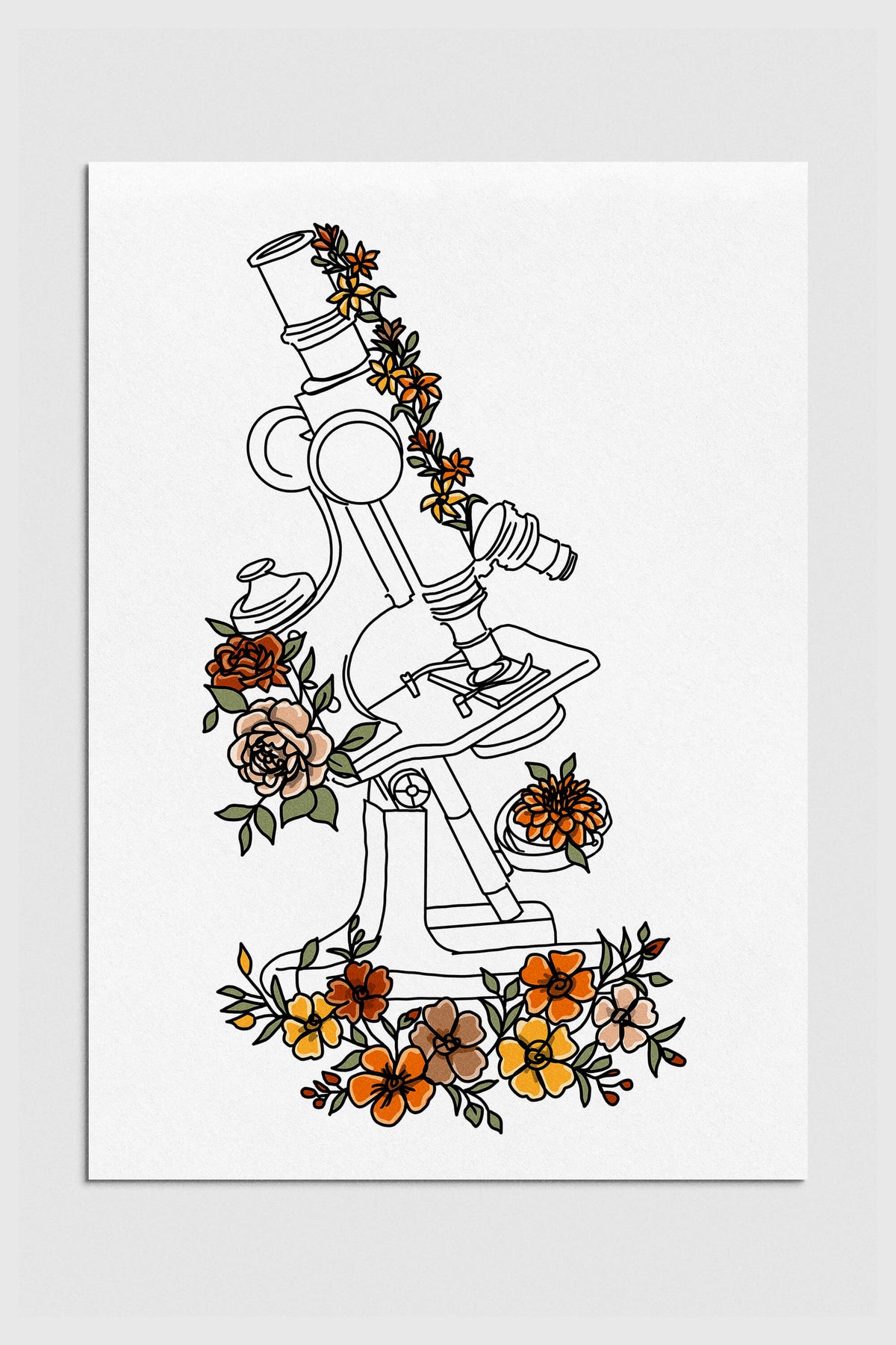 Floral Microscope Art Print ideal for a graduation gift, featuring vibrant colors and scientific charm for aspiring scientists.