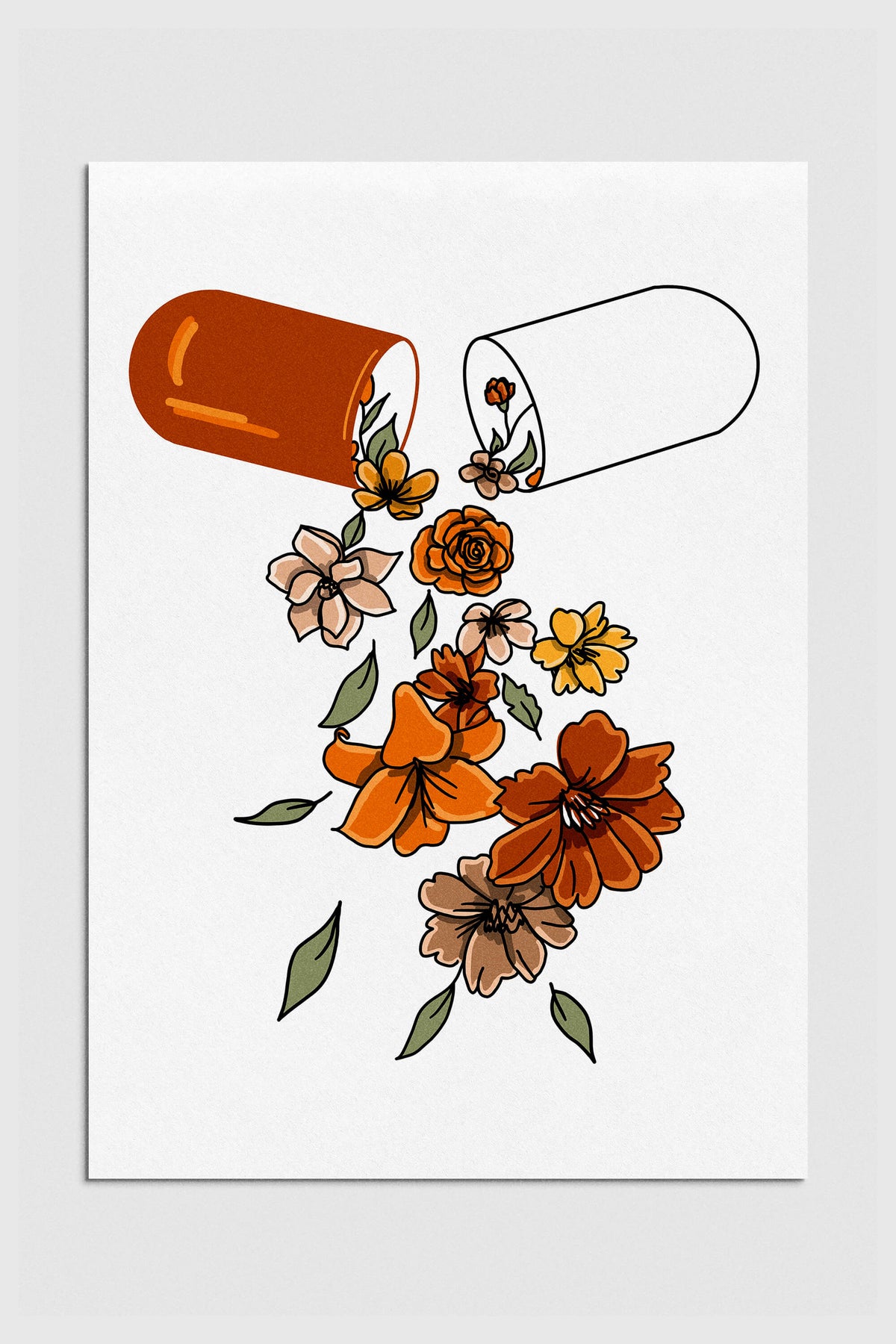Floral Pill Art Print as a unique graduation gift for new pharmacists, with vibrant botanical motifs.