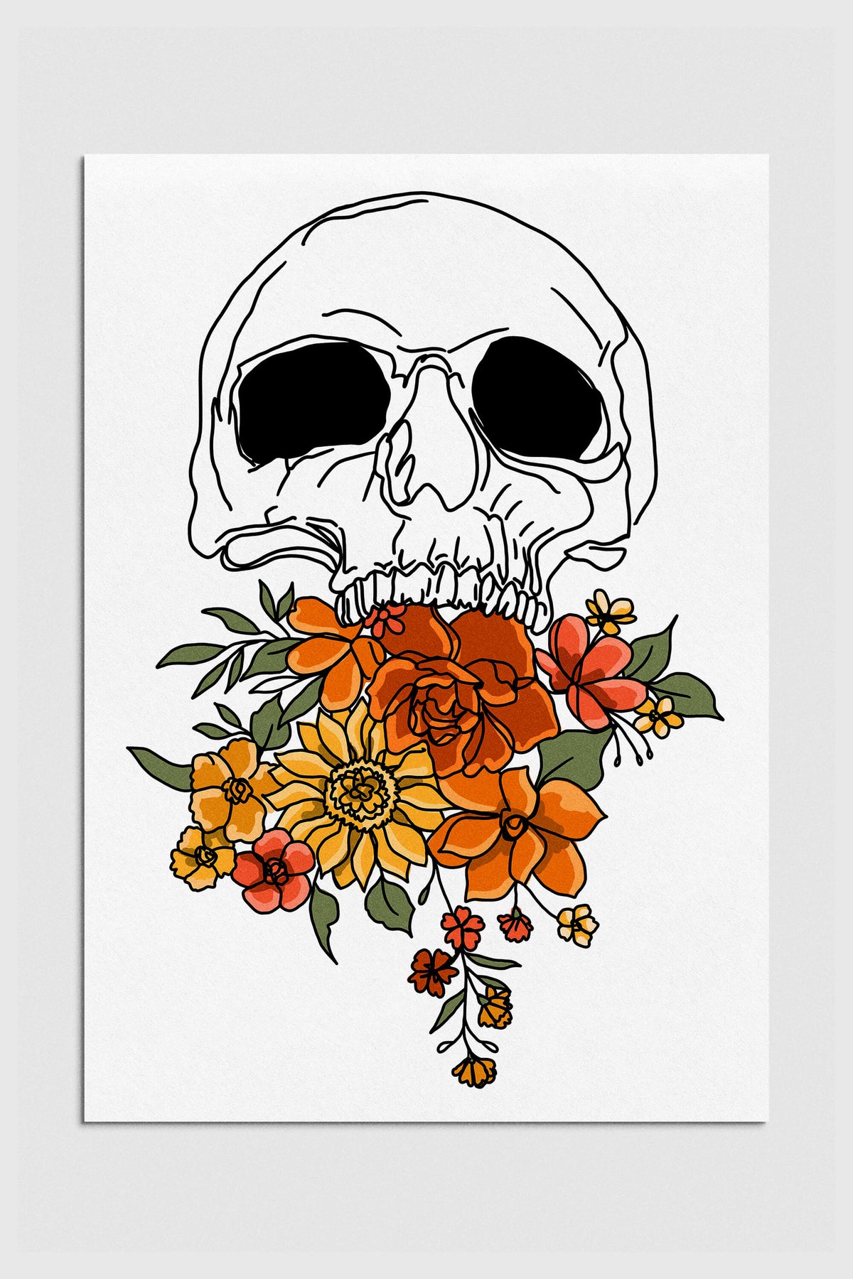 Floral Skull Artwork blending Gothic and abstract styles, perfect for unique home wall decor.