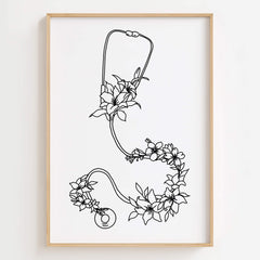 Floral Stethoscope Art Print displayed in a medical office, adding elegance and nature-inspired beauty to the space.