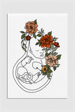 Vibrant Anatomical Artwork of a floral uterus, ideal for baby shower decor and celebration of new life.