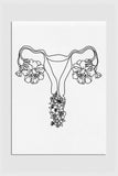 Floral Uterus Line Art in Black and White. A minimalist and empowering depiction of female anatomy, celebrating the beauty of life and femininity.