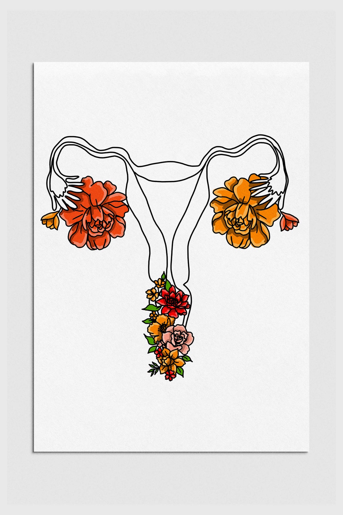 Floral Uterus Line Art Print, a vibrant celebration of womanhood, perfect for announcing pregnancy.