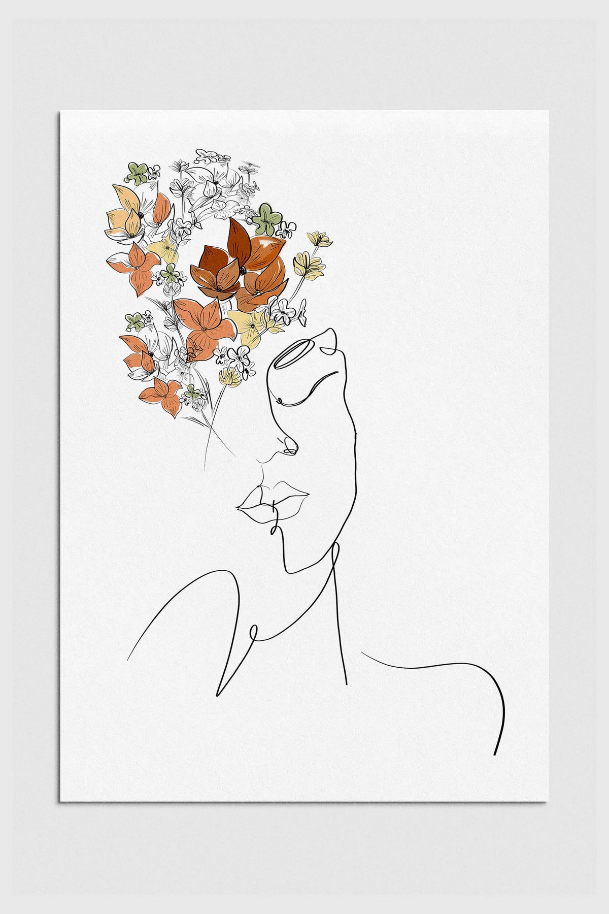 Elegant line art decor featuring a woman's portrait with a floral headpiece for a sophisticated home aesthetic.