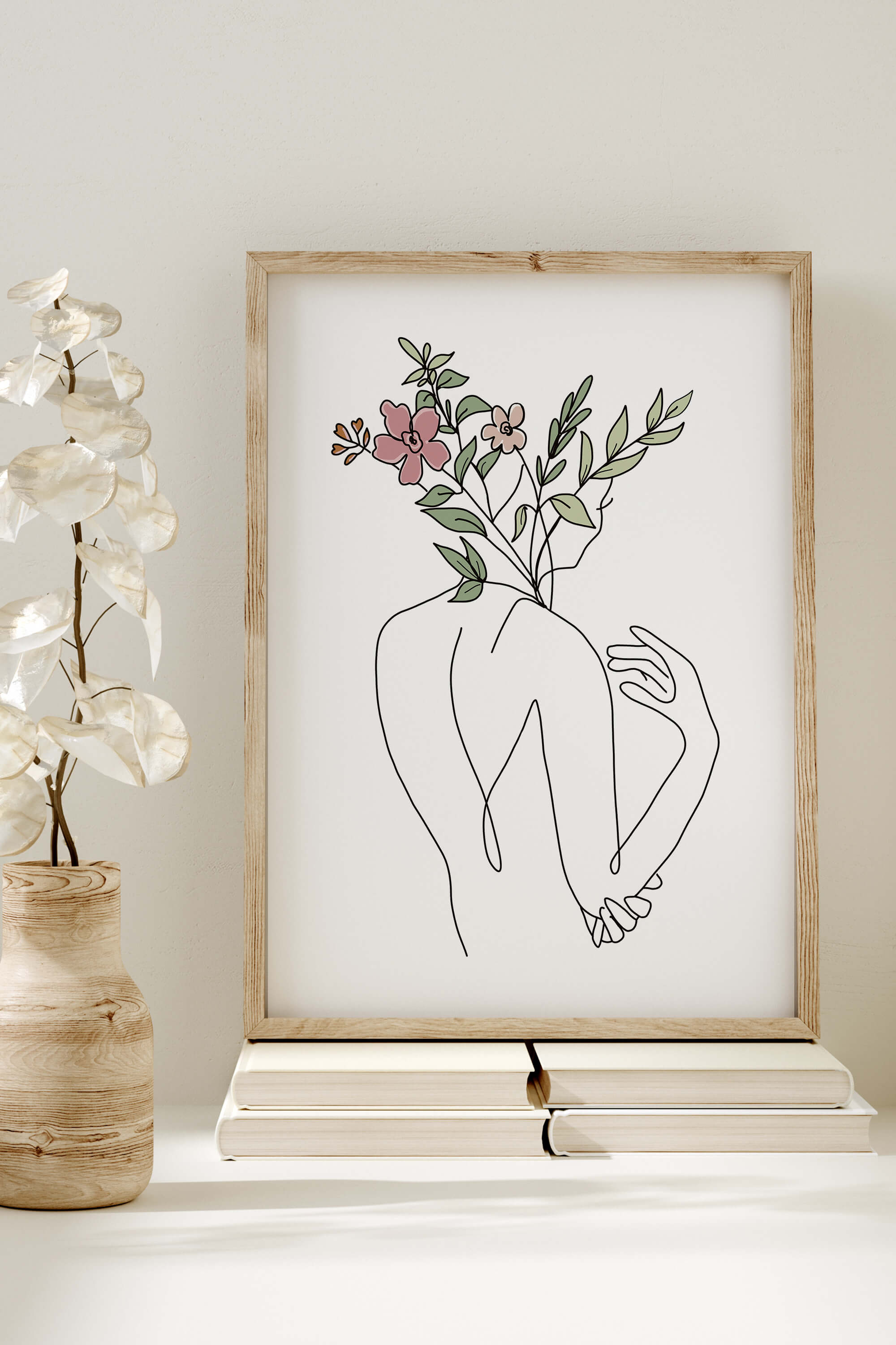 Detailed botanical art capturing the harmonious balance of nature and feminine strength.