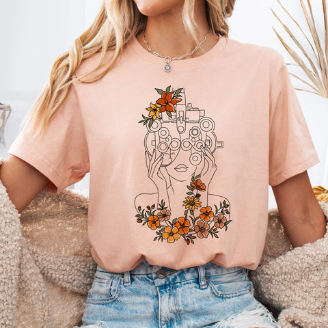 Heather Peach Floral Phoropter Line Art T-Shirt