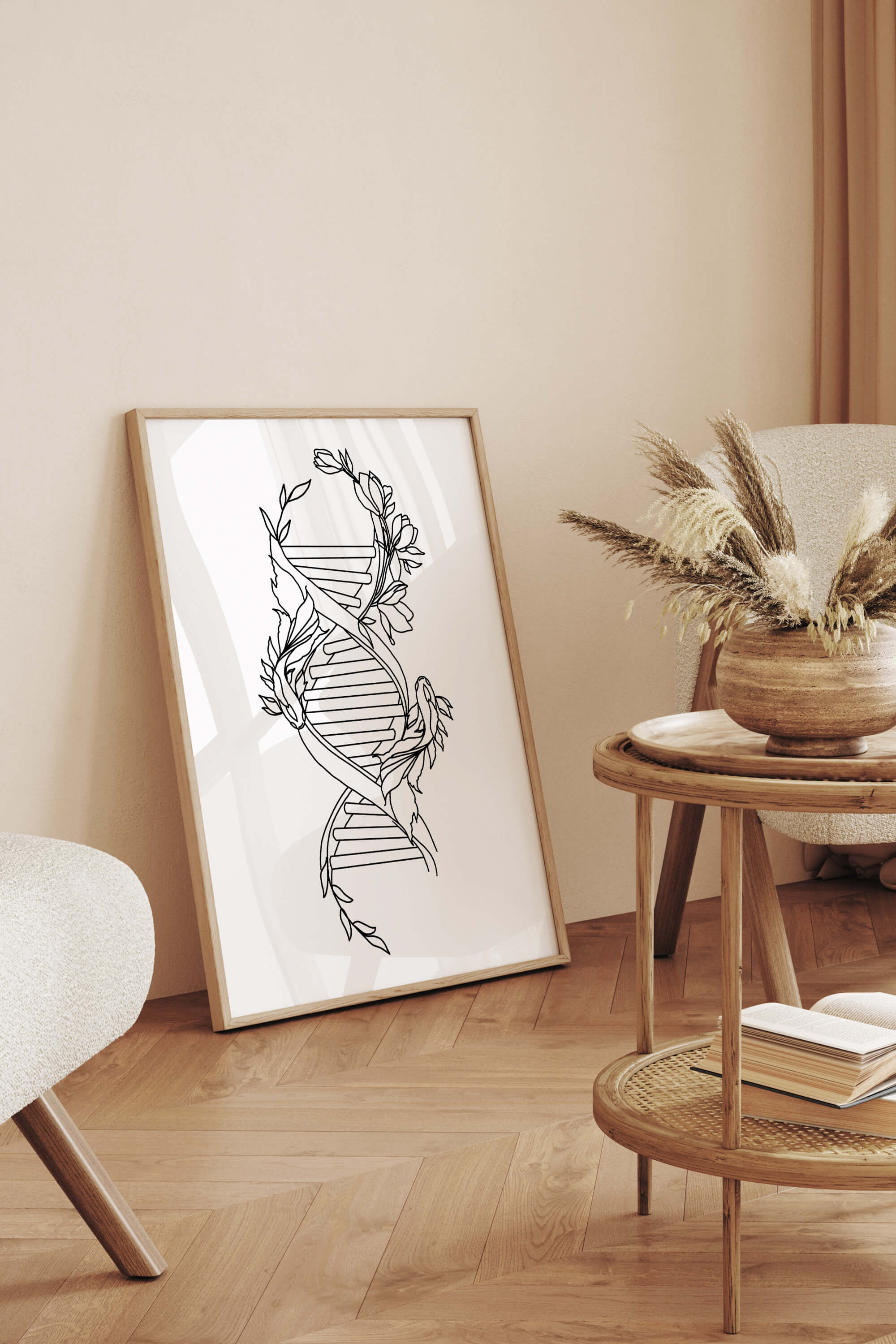 Floral DNA poster, an inspiring gift for biology teachers. Combining art and science appreciation, this unique print adds elegance and knowledge to classroom walls.