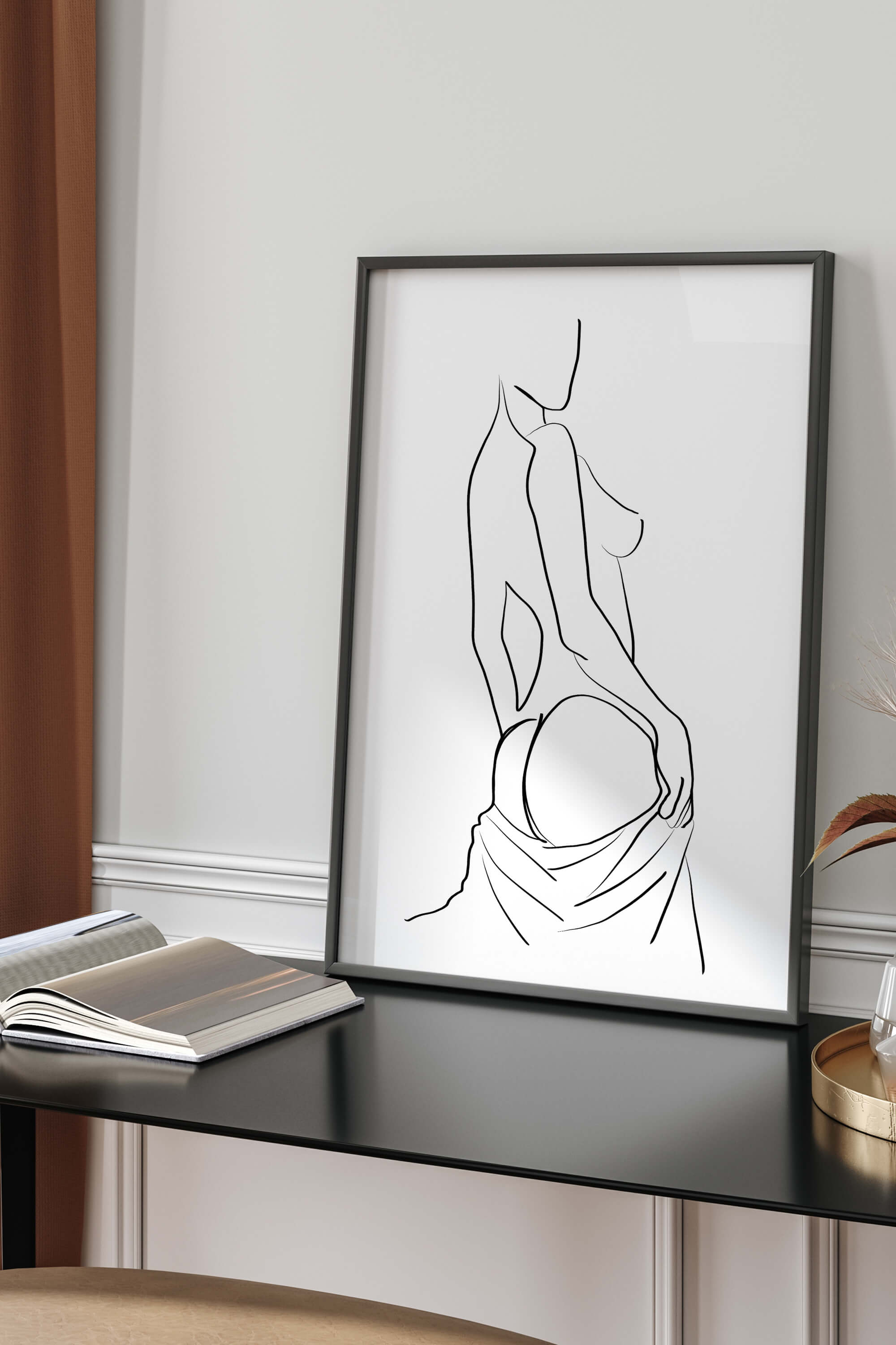 Embark on an intimate journey with this line art depicting the sensual beauty of a woman's back. The carefully rendered details and nuanced shading make it a striking piece, offering a touch of elegance to your space.