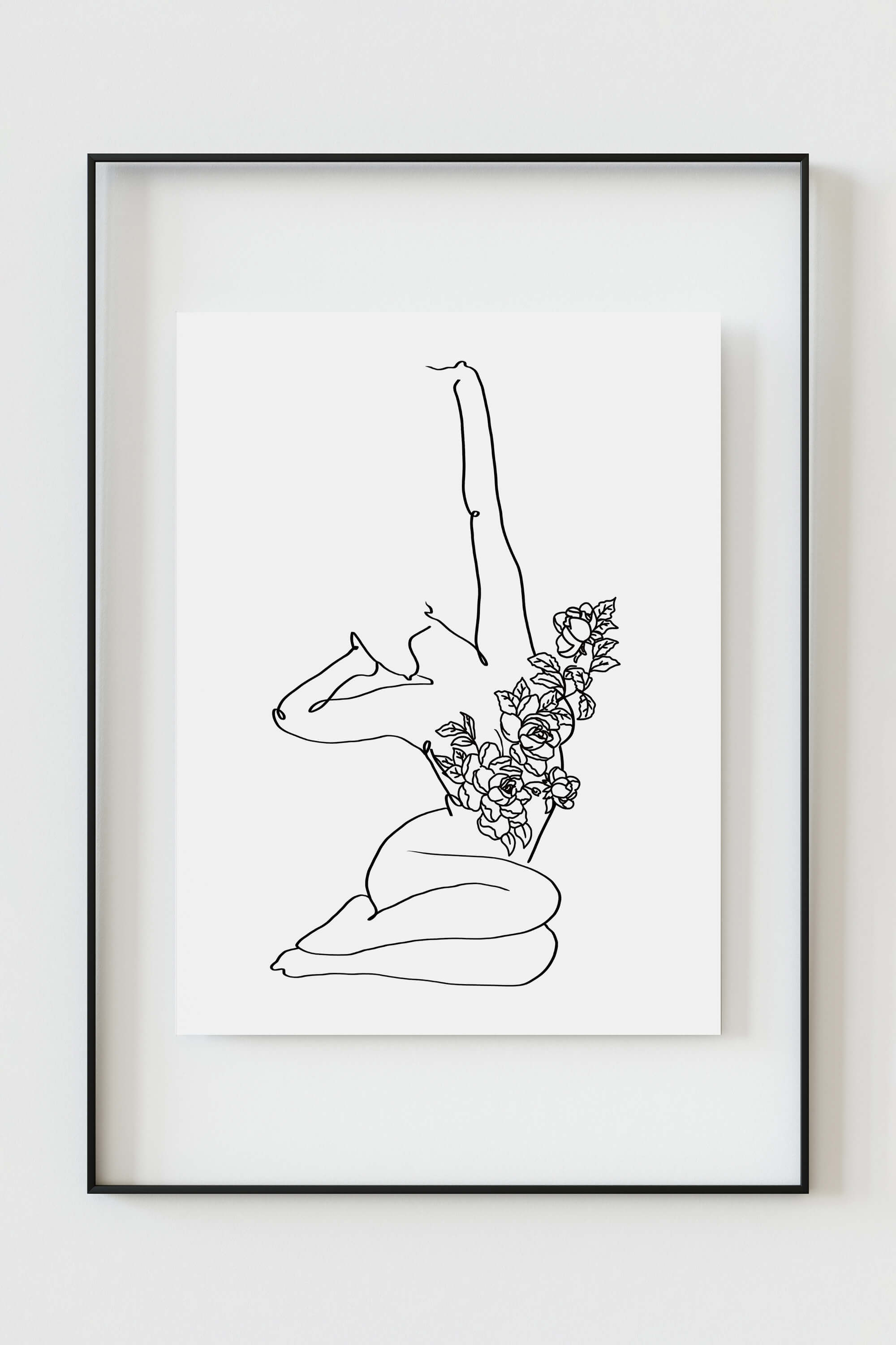 Captivating art print showcasing an intricate dance of flora, with meticulous details in the feminine form. A conversation starter with a blend of delicate flowers and botanical aesthetics.