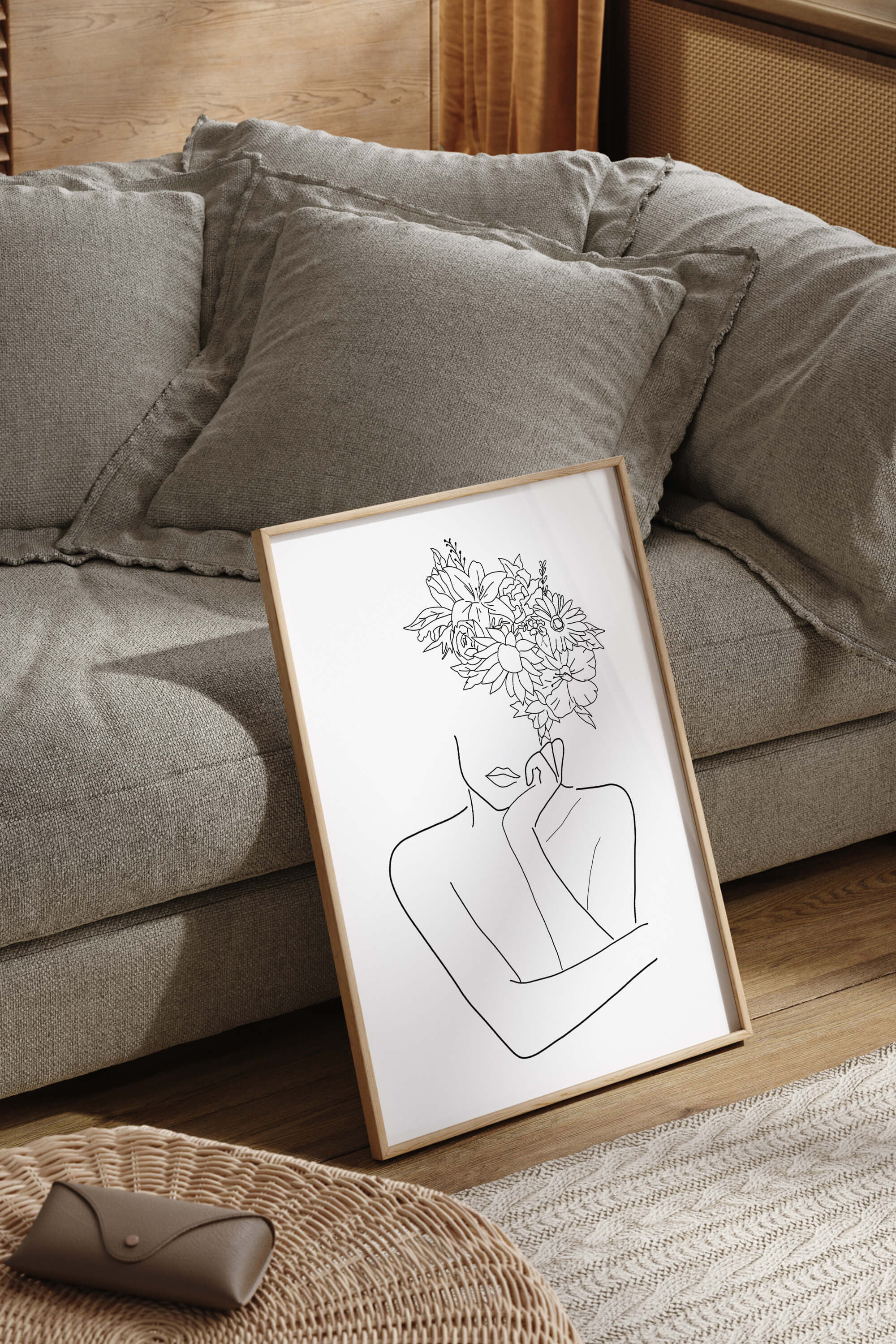 Intricate floral line artwork with a focus on elegance and craftsmanship. This unique art print appeals to refined art lovers, offering an exclusive addition to any collection with its delicate and detailed composition.