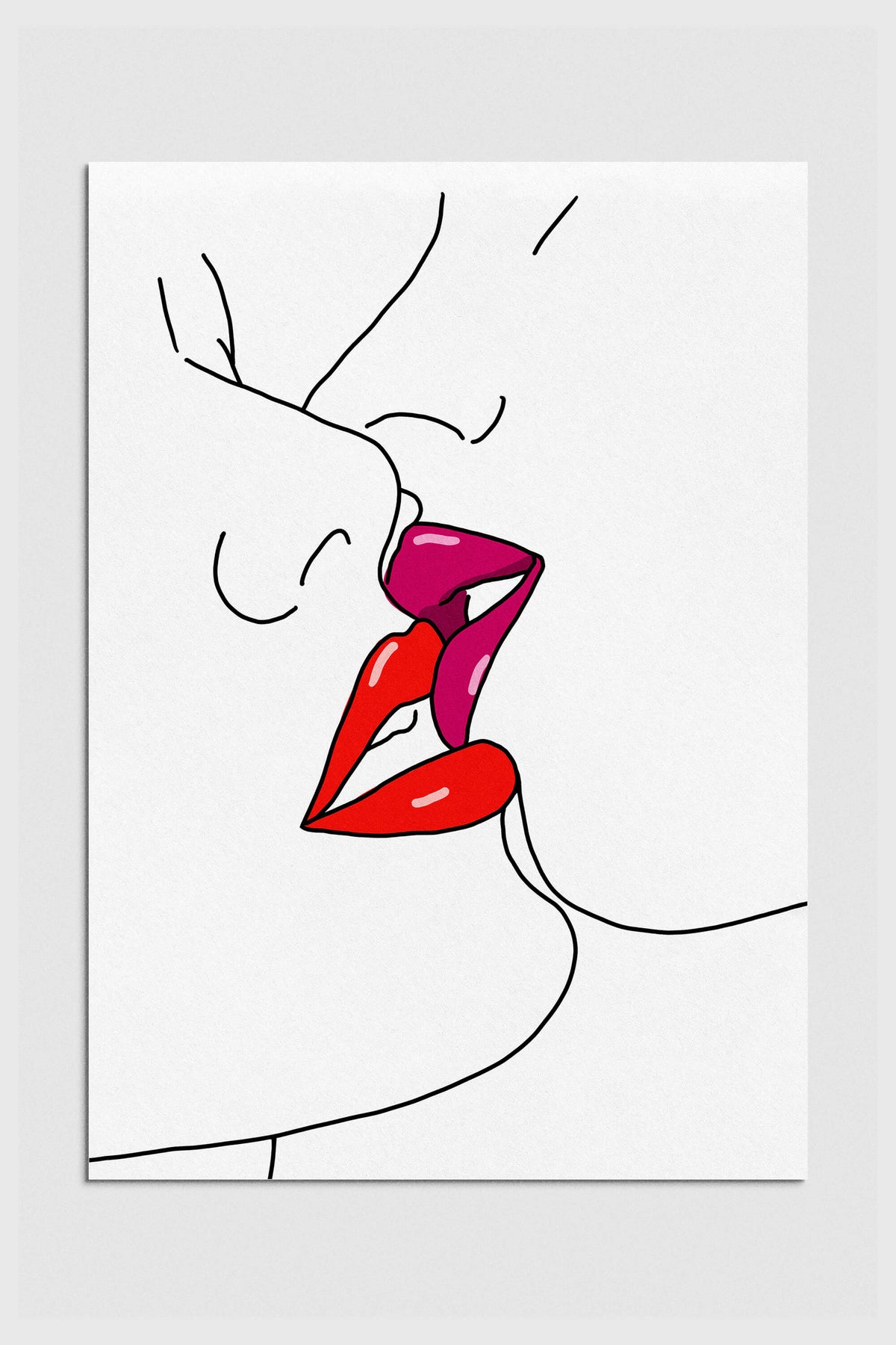 Lesbian Valentines Kissing Art Print capturing a tender moment, ideal for celebrating love on Valentine's Day.