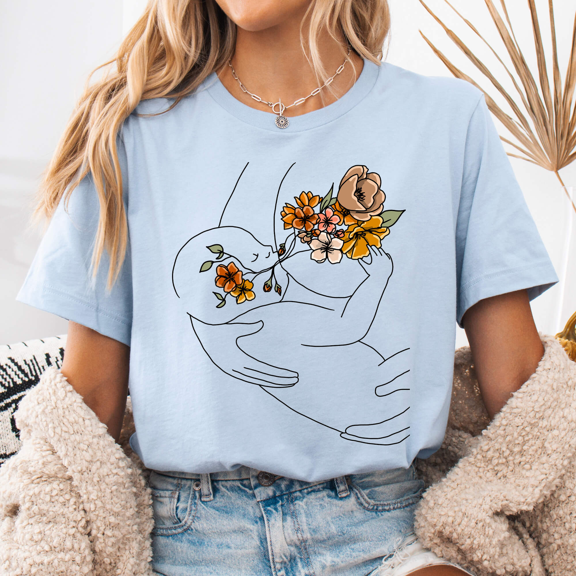 Light Blue Botanical Nursing Mom & Baby Tee