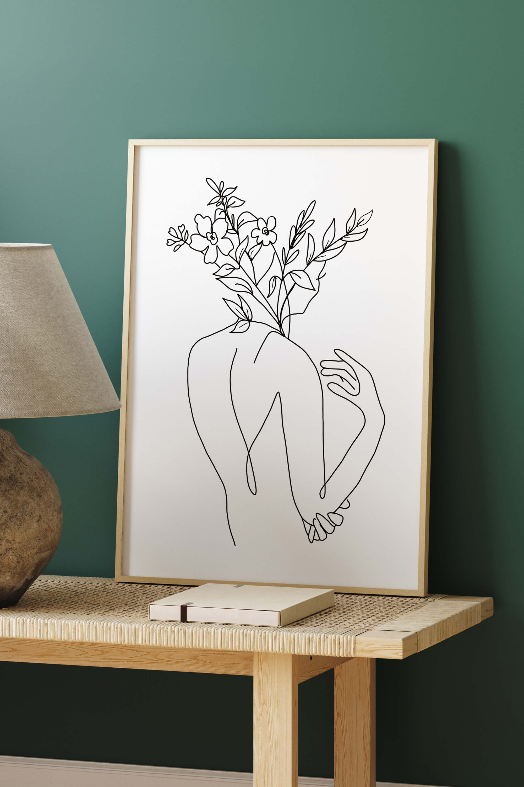 Limited edition botanical woman art print for the bedroom. The image blends cultural themes with nature-inspired elements, creating a piece that tells a unique story. Own this exclusive beauty for a touch of sophistication.
