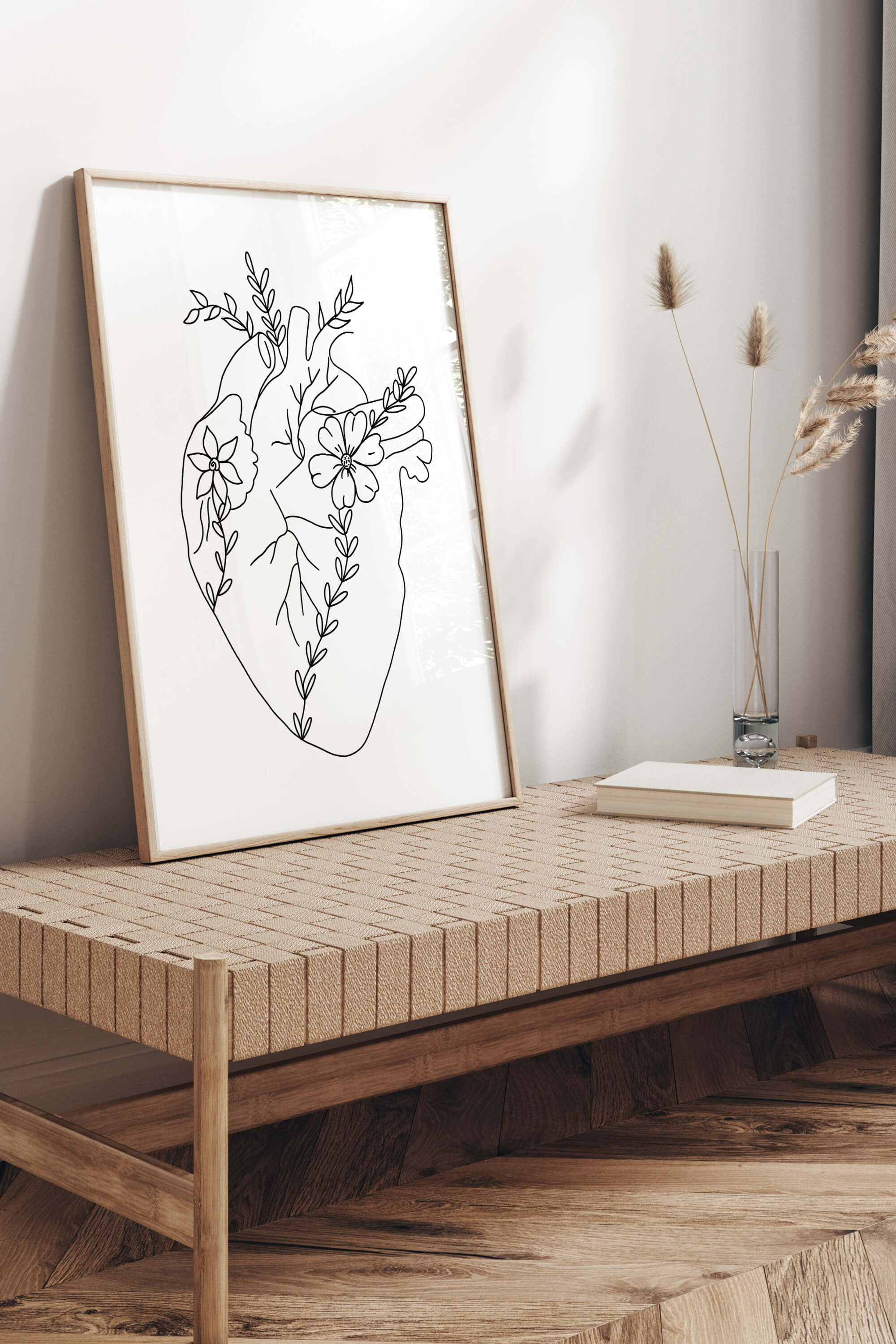 Limited edition floral heart print - Exclusivity meets elegance in this monochrome heart art, a unique addition to refined art collections.