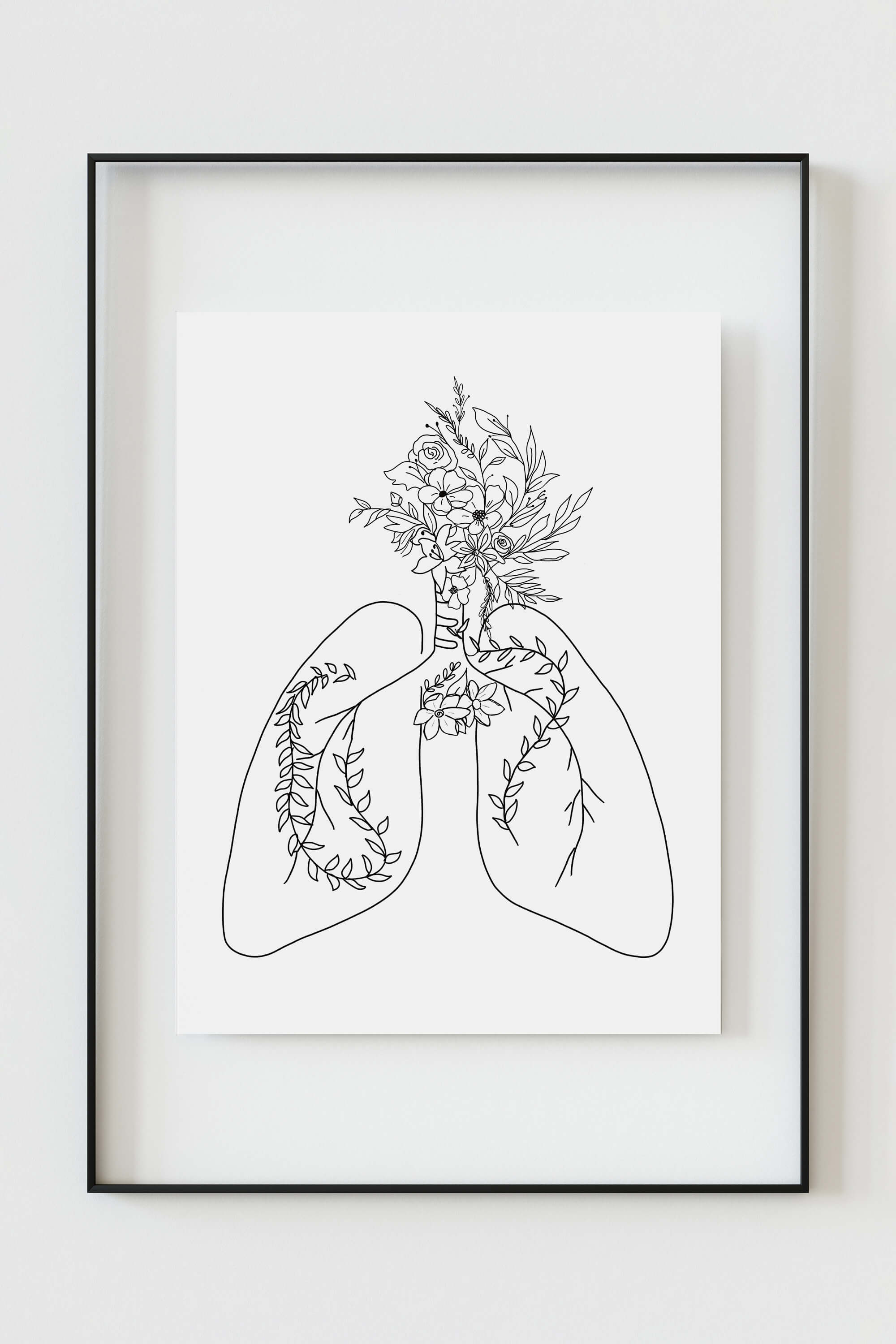 Nurse wall art with line art florals, blending medical precision with natural elegance. Perfect gift for nurses, combining professional aesthetics with botanical charm.