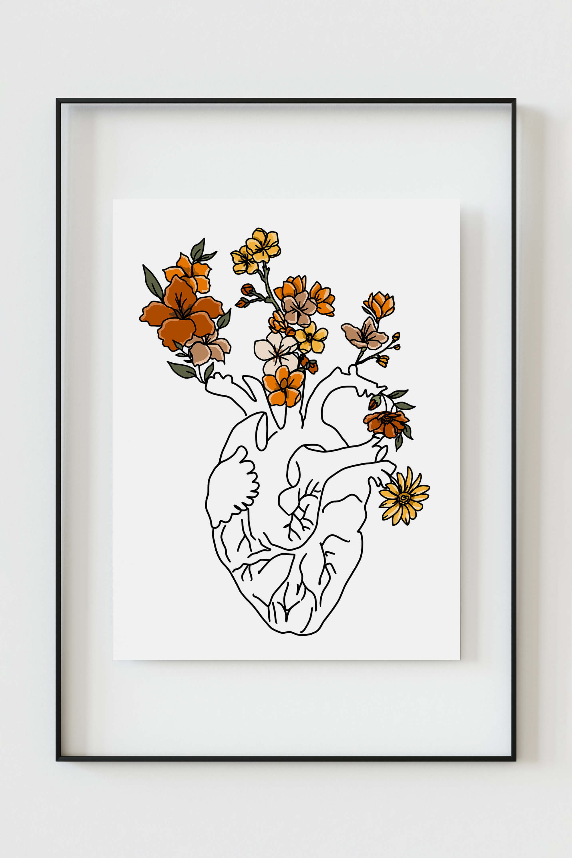 Line Art Print of Anatomical Heart, blending science and art for a unique medical office aesthetic.