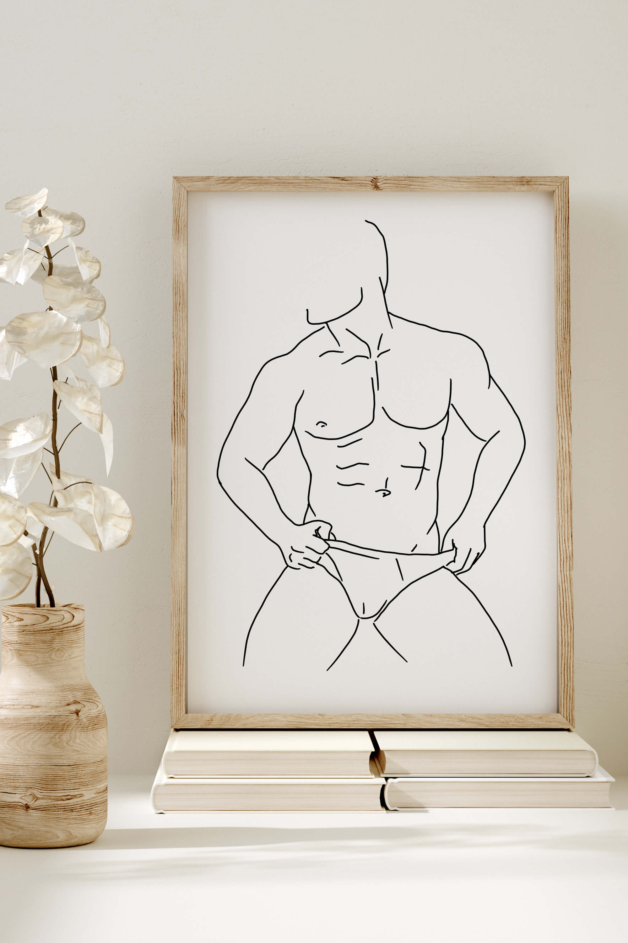 Immerse yourself in the passionate artistry of this monochrome print featuring a male nude model. Each line tells a story of desire and artistic brilliance, creating a visual masterpiece.
