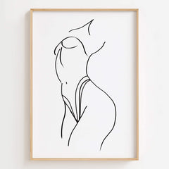 Minimalist Female Body Form Line Art Print displayed in a modern bedroom, adding sensual elegance to the space.