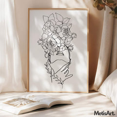 Minimalist floral art displayed in a contemporary living room, enhancing the space with nature-inspired decor.
