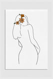 Minimalist line art of a woman's back featuring a flower crown, embodying elegant home decor.