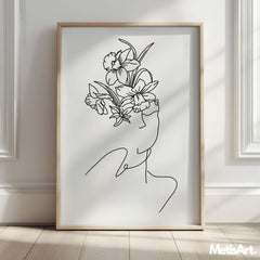 Minimalist Female Figure with Floral Crown Wall Decor