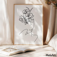 Minimalist Female Figure with Floral Crown Wall Decor