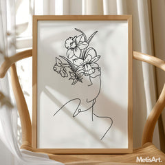 Minimalist Female Figure with Floral Crown Wall Decor