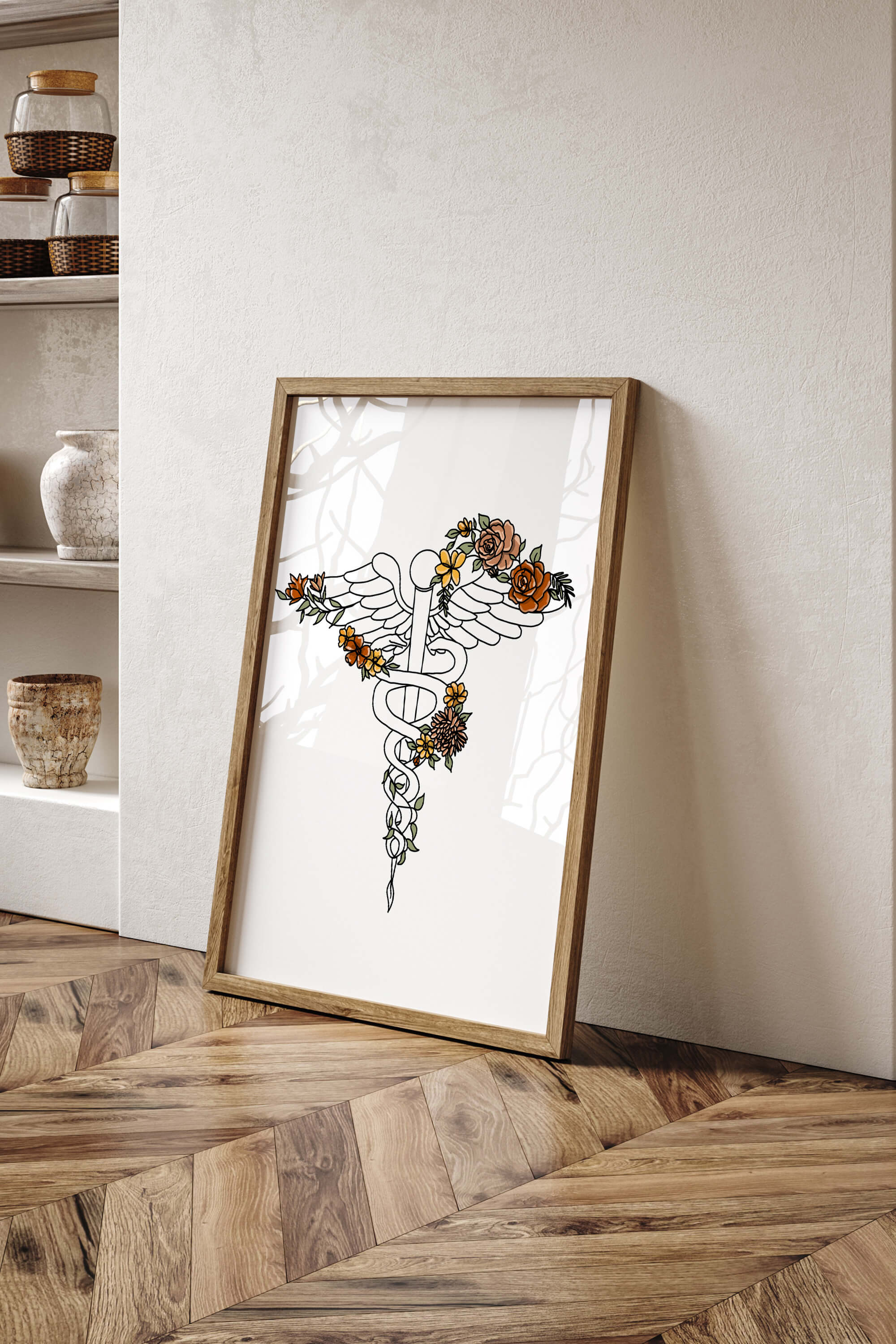 Modern Caduceus Artwork for Healthcare Professional Gifts, celebrating medical achievements with artistic flair.