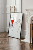 Modern art print for wine lovers, depicting an elegant woman and wine glass for home bar walls.