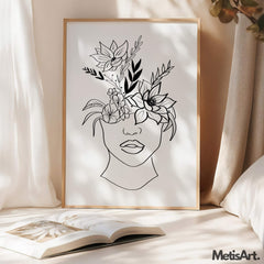 Detail of the woman's facial lines in the modern minimalist art print.