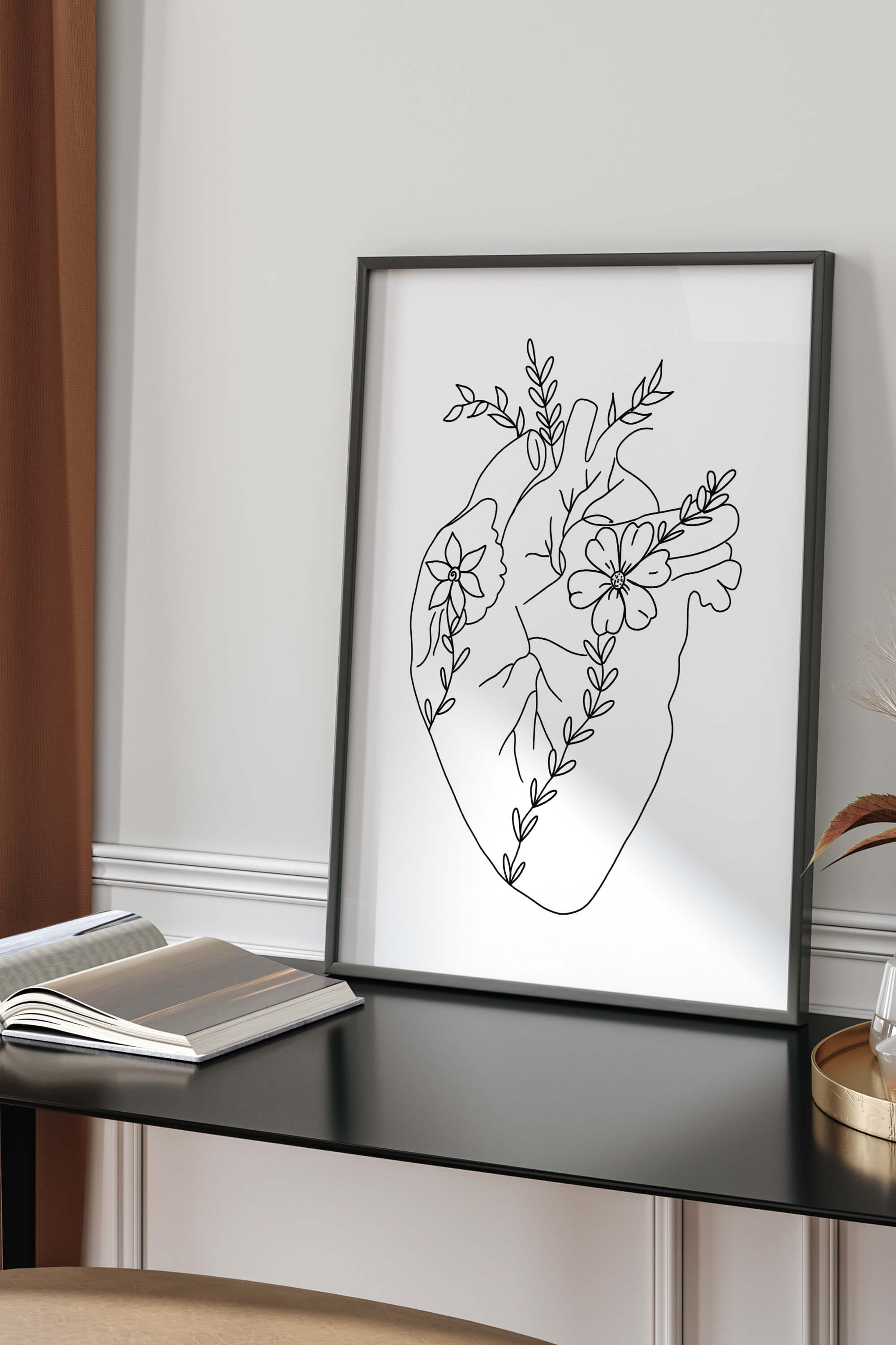 Monochrome elegance heart art - A sophisticated and timeless depiction of love, where simplicity and intricacy merge in a captivating print.