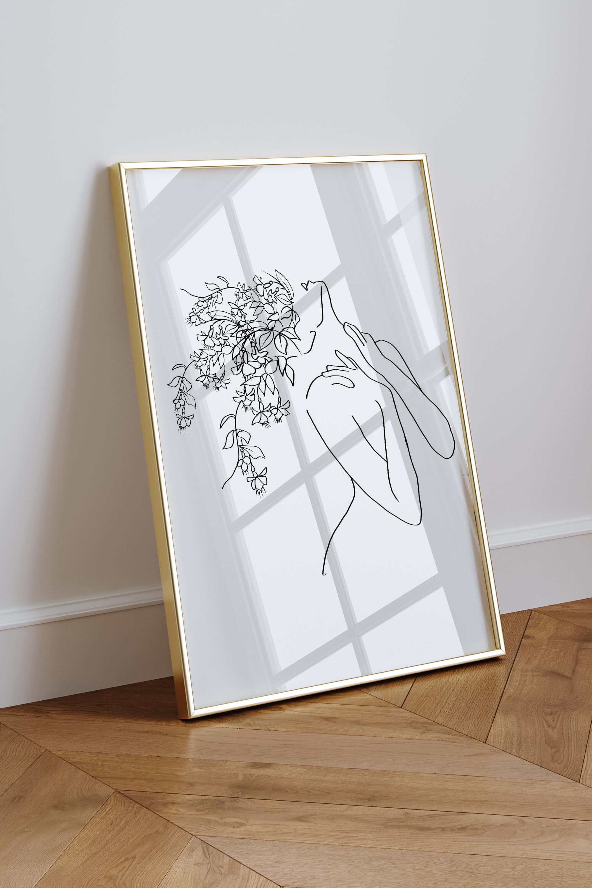 Timeless monochrome enhancement featuring the silhouette of a woman in a captivating line art style. This print transcends color, focusing on the emotion and power within each line.