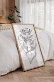 Monochrome femininity line art wall art, an empowering portrayal of strength and grace in a black and white palette.