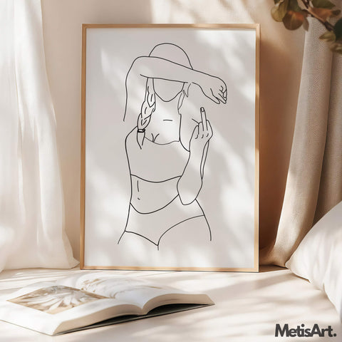 Body-positive curvy woman art in bedroom decor, promoting self-love and empowerment through minimalist design.