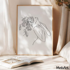 Feminist wall art featuring floral head woman body in a bedroom, creating a bold and empowering atmosphere.