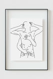 Elegant men's couple line art print capturing a timeless moment of love in monochrome. Ideal for those seeking sophisticated and intimate wall decor with a touch of sensuality.
