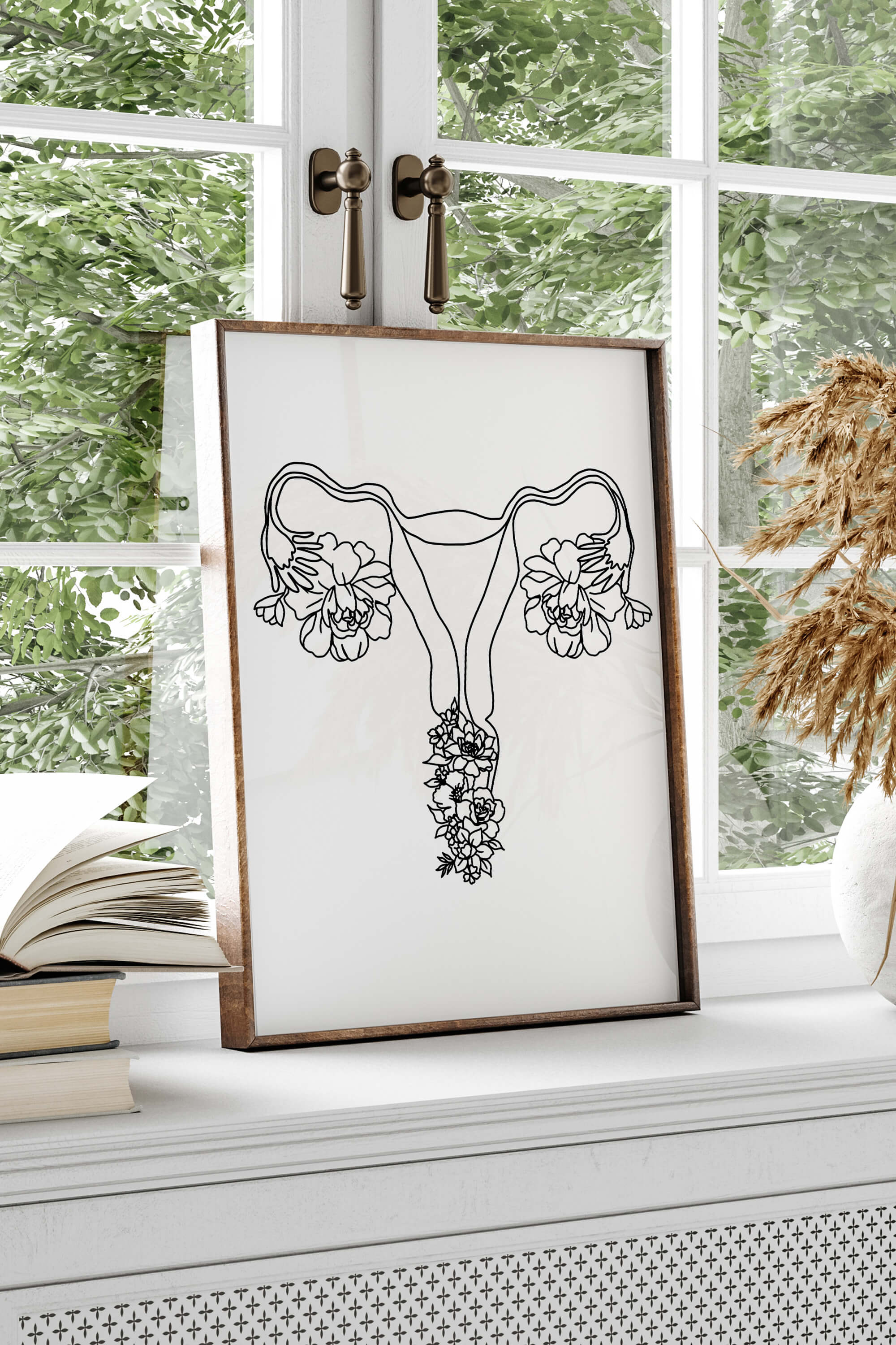 Monochrome Uterine Line Drawing. A striking and symbolic representation of female empowerment, combining simplicity with profound meaning.