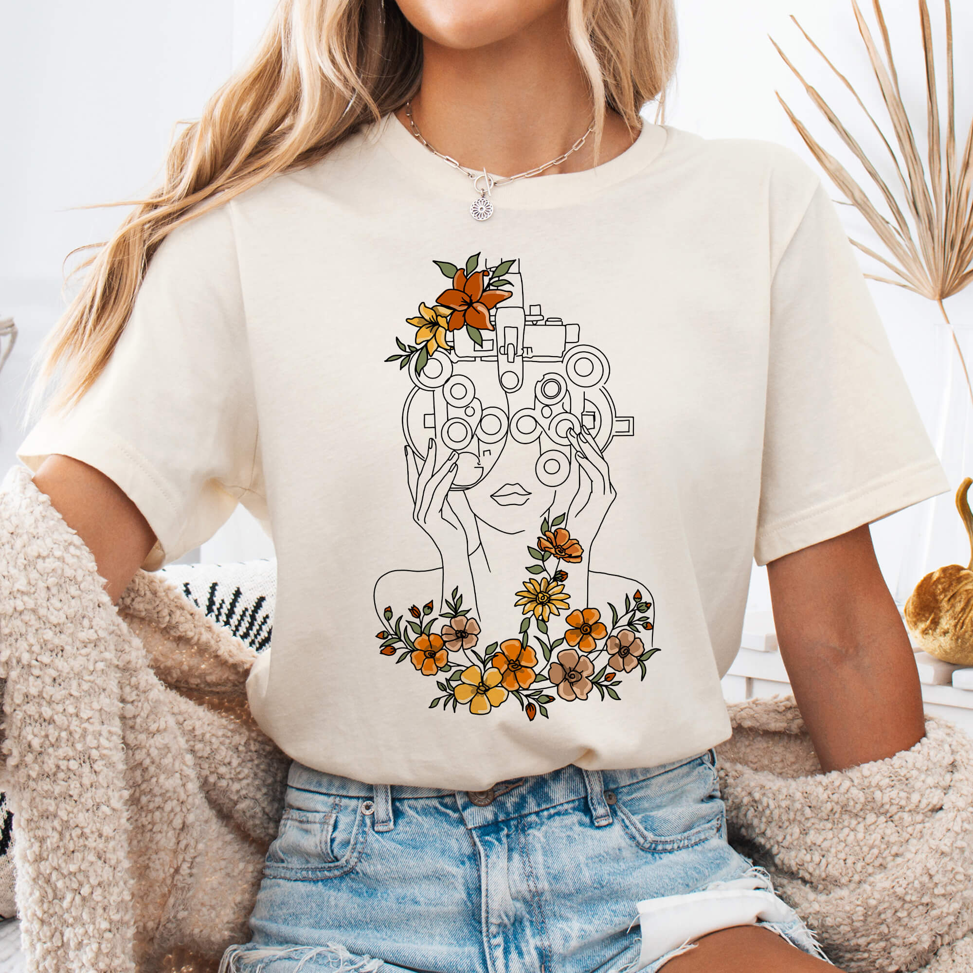Natural Floral Phoropter Line Art T-Shirt