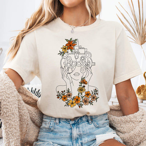 Natural Floral Phoropter Line Art T-Shirt