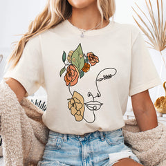 Natural Abstract Floral Face Line Art T-Shirt