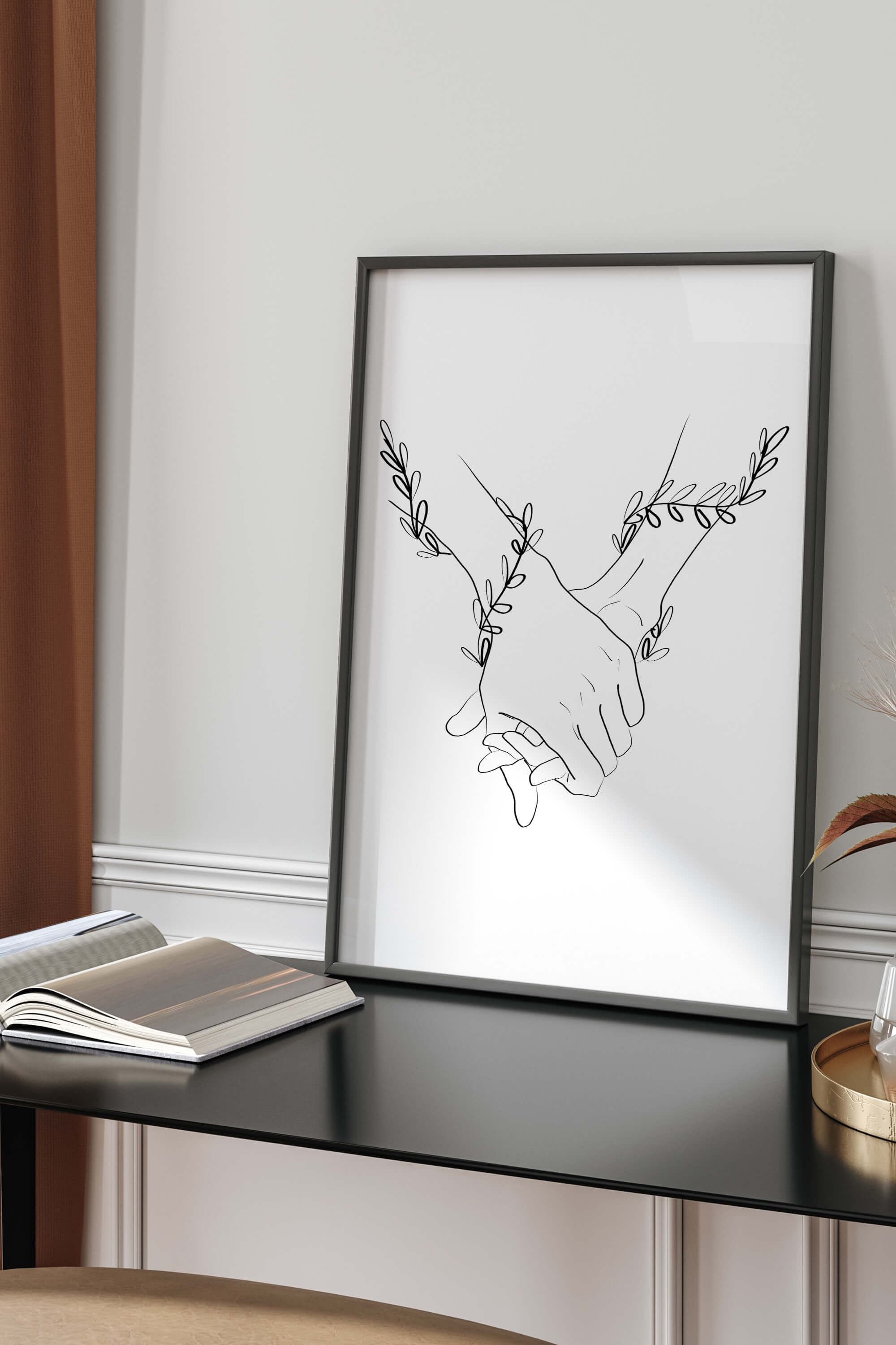 Tranquil depiction of a couple in harmony with nature. Minimalist love art print reflecting the serenity found in the outdoors.