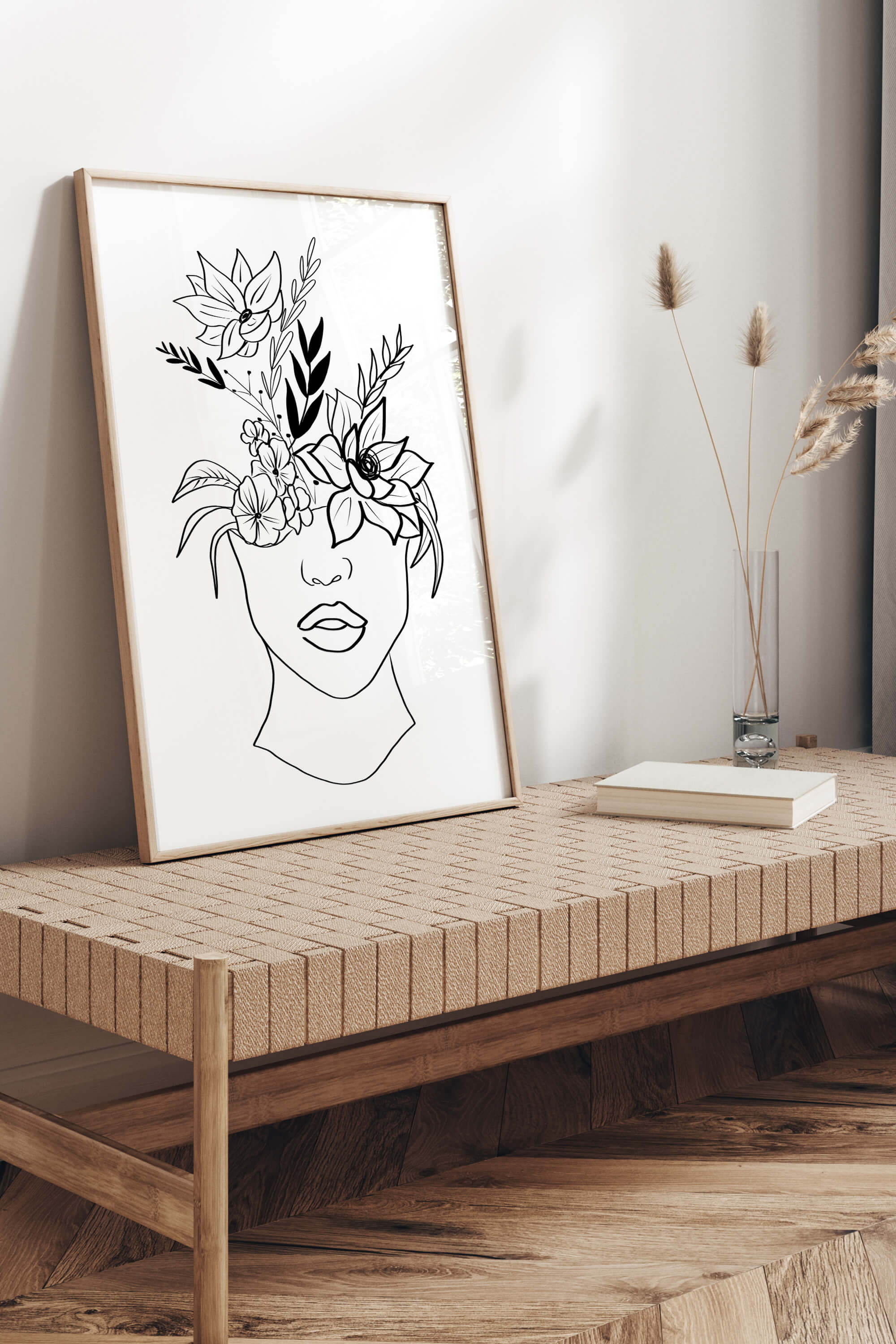 Nature-inspired wall decor with a feminine touch. A captivating black and white art print celebrating the harmony of nature, style, and feminine power.