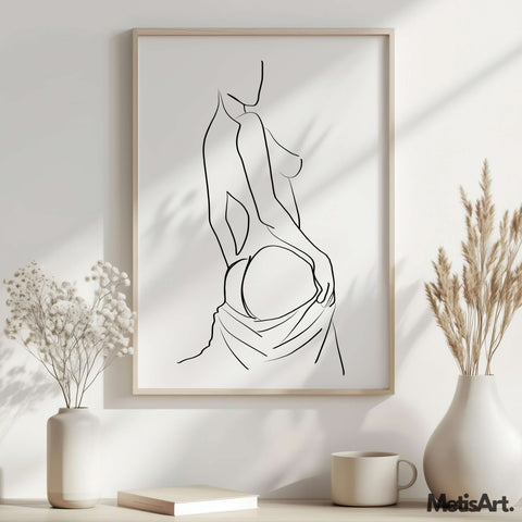 Refined sensual female form line art in bedroom decor, offering elegance and intimacy to the space.