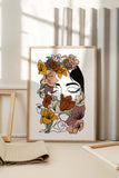 Line art of a woman's face with romantic floral embellishments, perfect for adding a touch of love to bedroom decor.