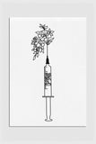 Scientific elegance captured in a floral syringe art print. Black and white line art seamlessly blends precision and nature, creating a unique and inspiring piece. Perfect for science decor and biology teacher gifts.