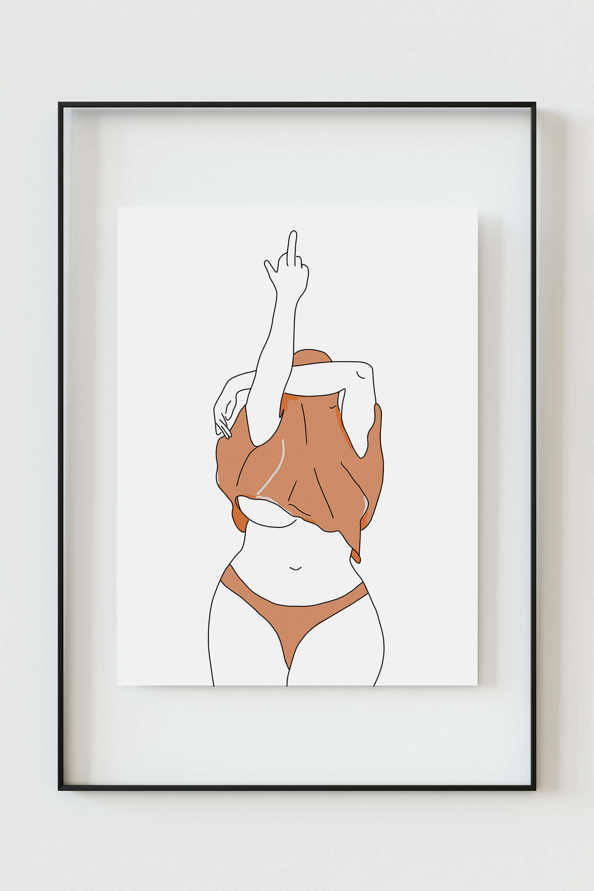 Curvy plus-size woman illustration embracing self-love and body positivity, perfect for modern and intimate bedroom decor.