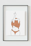 Curvy plus-size woman illustration embracing self-love and body positivity, perfect for modern and intimate bedroom decor.