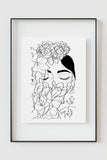 A captivating black-and-white poster featuring a woman immersed in self-love, perfect for creating a romantic ambiance in bedroom wall decor.